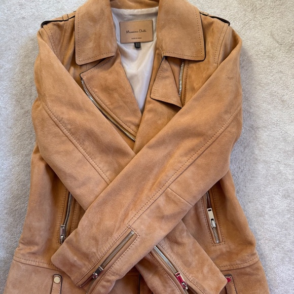 MASSIMO DUTTI Camel Suede Leather Jacket in Moto Style - Picture 2 of 6